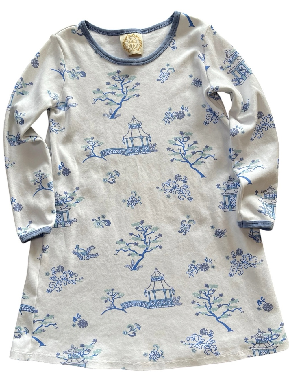 The Beaufort Bonnet Company Polly Play Dress Periwinkle Blue Pagoda Print Sz 9